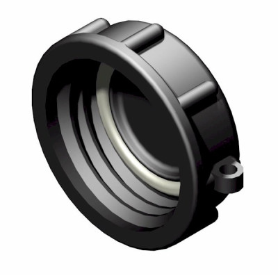Hahn-Kappe DN50 - S60x6 Grobgewinde schwarz (auch K61 für Kanister) mit 2 Plombenoesen Hahn-Kappe DN50 - S60x6 Grobgewinde schwarz (auch K61 für Kanister) mit 2 Plombenoesen