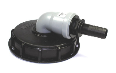 IBC-Schraubdeckel NW150 mit 90° HT-50 Bogen u. 1" Schlauchtülle IBC-Schraubdeckel NW150 mit 90° HT-50 Bogen u. 1" Schlauchtülle