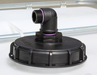 IBC Deckel NW150 mit kleinem Bogen 90° 1"AG IBC Deckel NW150 mit kleinem Bogen 90° 1"AG