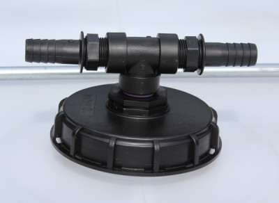 IBC cap NW150 with 90° elbow to 2x 1 inch hose nozzle IBC cap NW150 with 90° elbow to 2x 1 inch hose nozzle