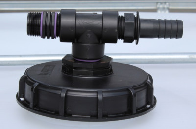 IBC cover NW150 with T-piece with 1" (25mm) hose nozzle and 1" (32mm)male IBC cover NW150 with T-piece with 1" (25mm) hose nozzle and 1" (32mm)male