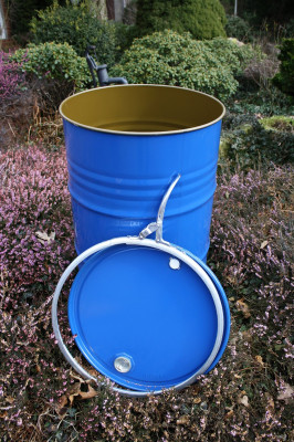 Stahl Spannring Deckelfass - 200 Ltr. - UN-Doppelzul. - innen EPOX - 2 Spunde im Deckel - NEUWARE Stahl Spannring Deckelfass - 200 Ltr. - UN-Doppelzul. - innen EPOX - 2 Spunde im Deckel - NEUWARE